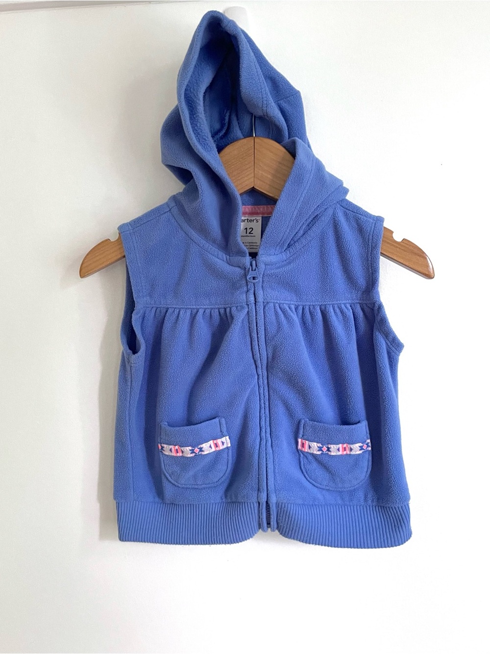 $4 💥Microfleece Periwinkle Blue Hoodie Vest, Full Zip-Up, Baby Girl, Pockets